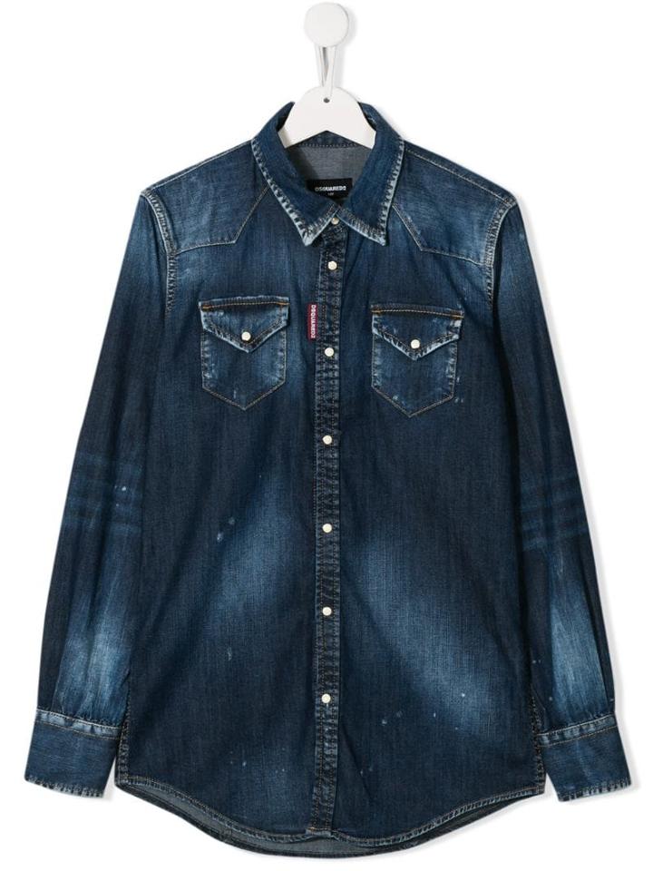 Dsquared2 Kids Bleached Detail Shirt - Blue