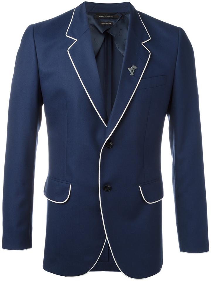 Marc Jacobs Contrast Trim Blazer, Men's, Size: 52, Blue, Viscose/cotton/virgin Wool