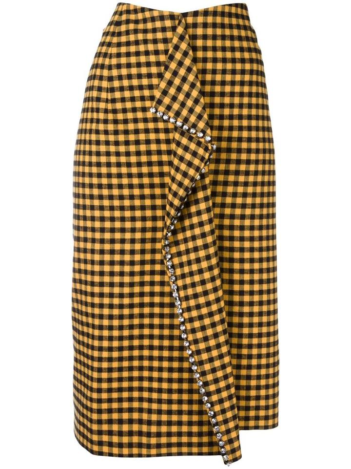 No21 Checked Skirt, Women's, Size: 40, Yellow/orange, Cotton/cupro