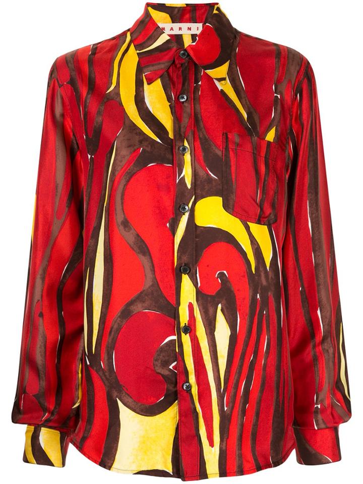 Marni Printed Long-sleeved Buttoned Shirt - Red
