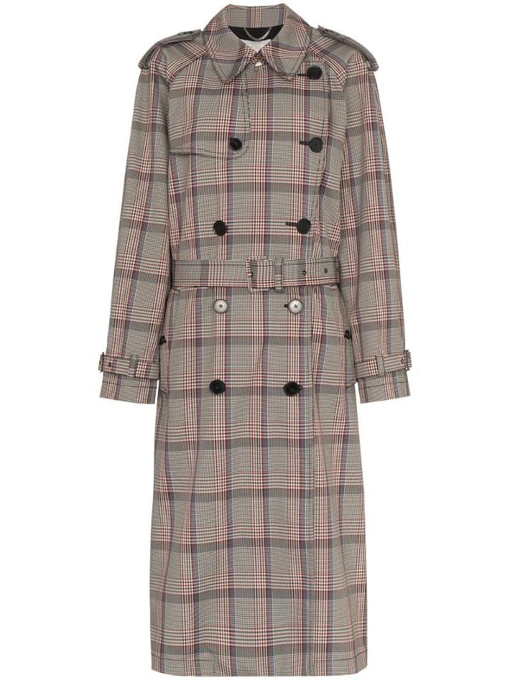 Stella Mccartney Pleated Check Trench Coat - Brown
