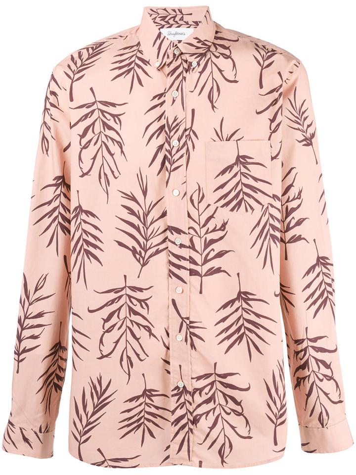 Schnaydermans Leaf Print Shirt, Men's, Size: Medium, Pink/purple, Cotton