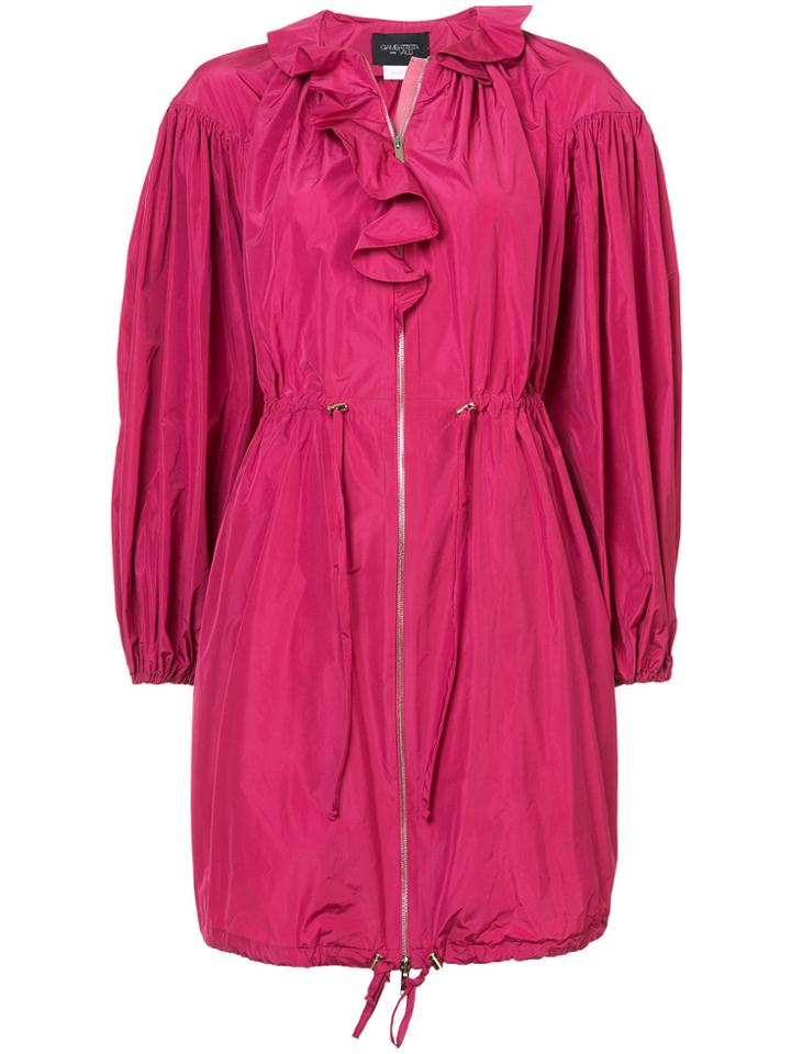 Giambattista Valli Oversized Ruffle Trim Parka - Pink & Purple