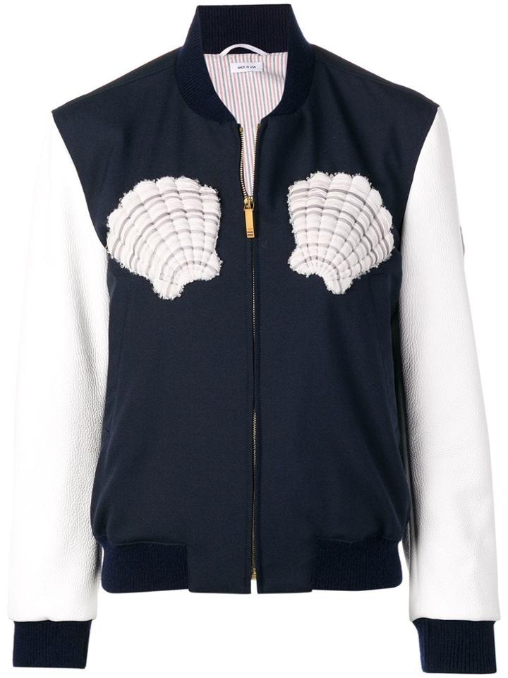 Thom Browne Deerskin Sleeves Varsity Jacket - Blue
