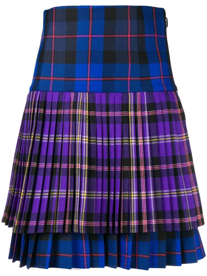 Versace Pleated Tartan Skirt - Blue