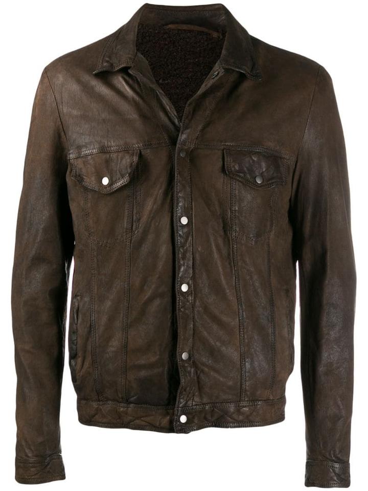 Salvatore Santoro Buttoned Up Leather Jacket - Brown