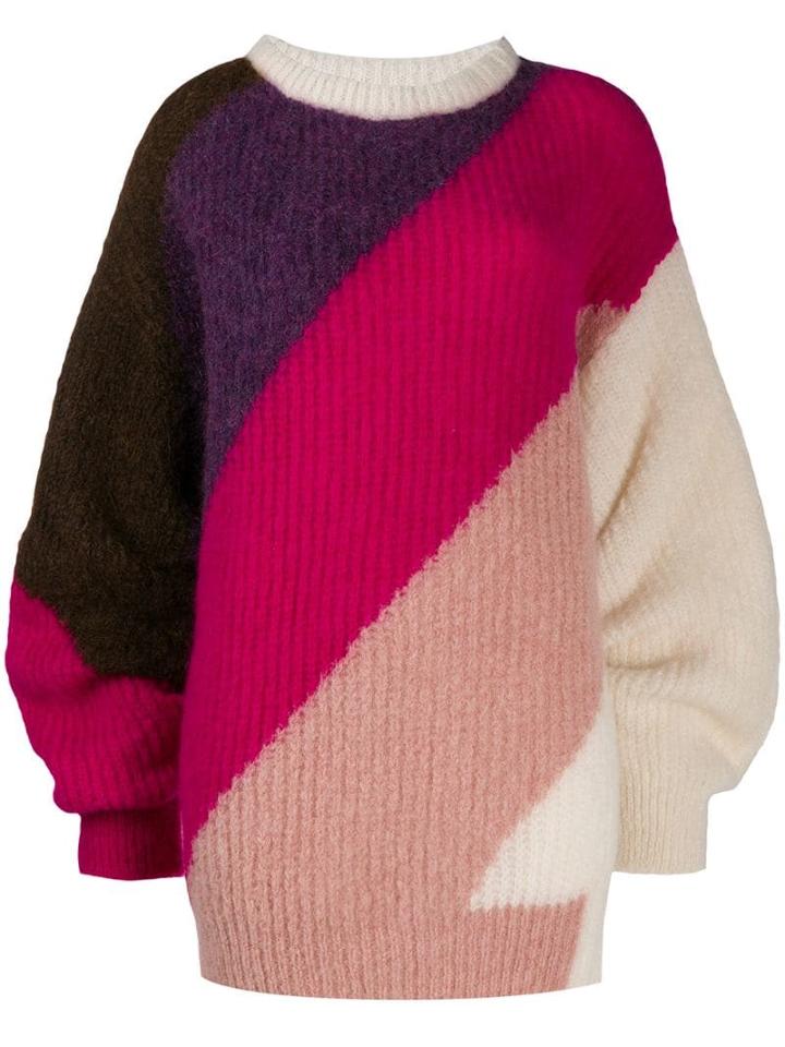 Circus Hotel Diagonal Stripe Oversized Jumper - Pink