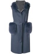 Liska Fur Details Sleeveless Coat - Blue