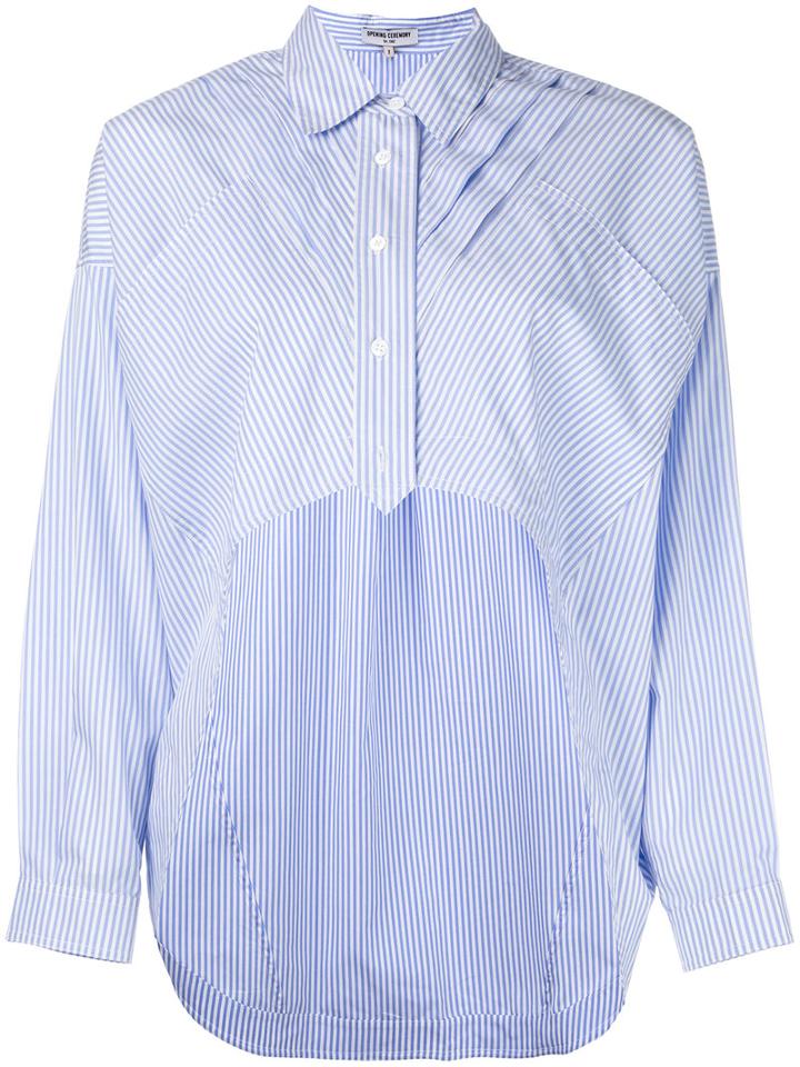 Opening Ceremony - Striped Cropped Shirt - Women - Cotton - 4, Blue, Cotton