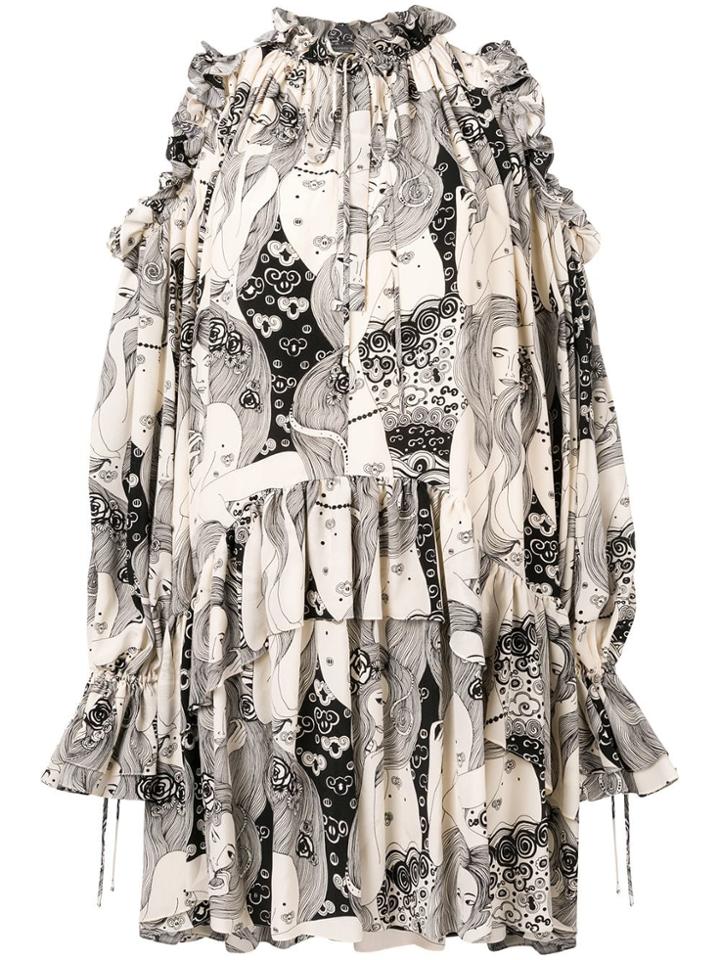 Alexander Mcqueen Ruffled-trimmed Cold-shoulder Dress - Nude &