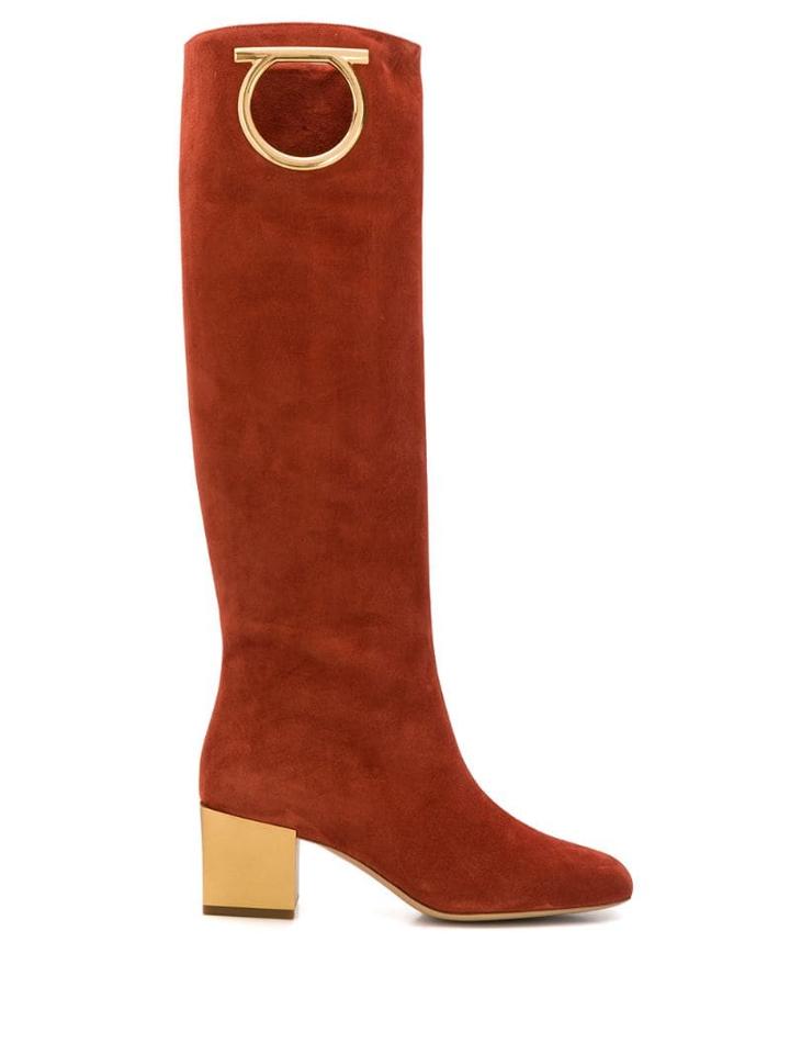 Salvatore Ferragamo Mirror Heel Gancini Boots - Orange