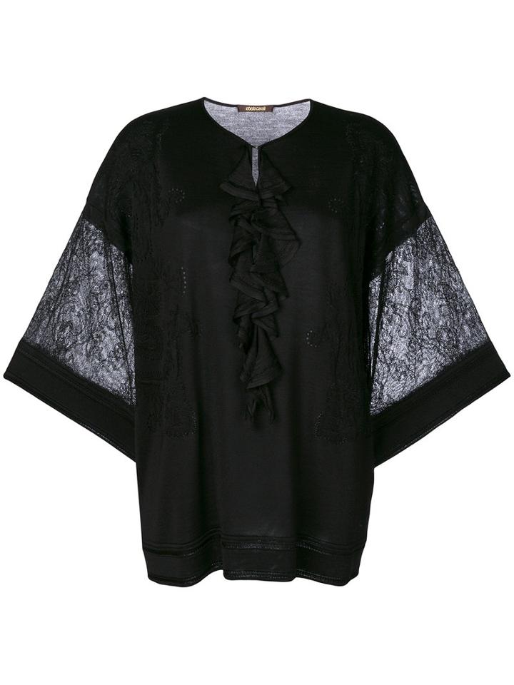 Roberto Cavalli - Lace Trim Knitted Top - Women - Modal/viscose/wool/polyimide - 44, Black, Modal/viscose/wool/polyimide