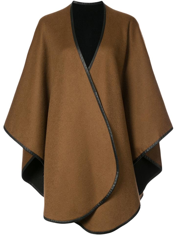 Sofia Cashmere Leather Trim Cape - Brown
