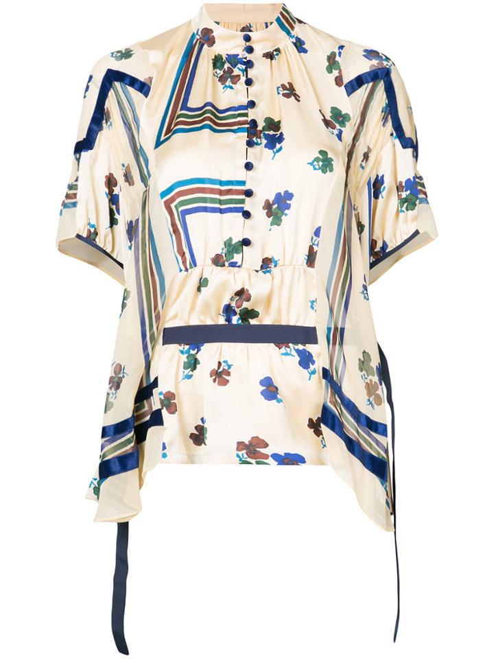 Sacai Floral Striped Belted Top - Yellow & Orange