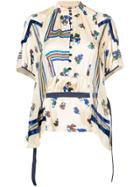 Sacai Floral Striped Belted Top - Yellow & Orange