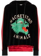 Gucci 'angry Cat' Embellished And Elasticated Hoodie - Black