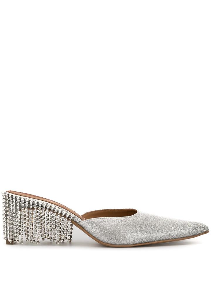 Area Pointed Embellished Pumps - Silver