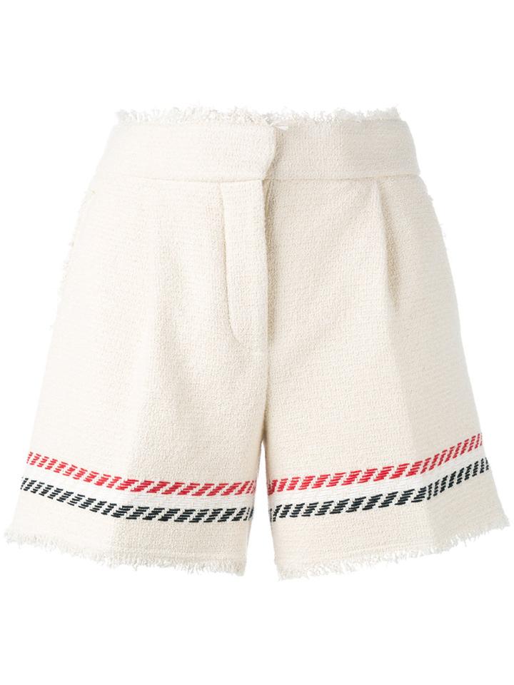 Thom Browne Striped Detail Shorts, Women's, Size: 40, Nude/neutrals, Silk/cotton
