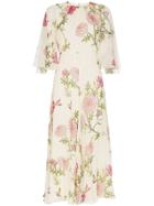 Giambattista Valli Silk Wide Sleeve Floral Midi Dress - Neutrals