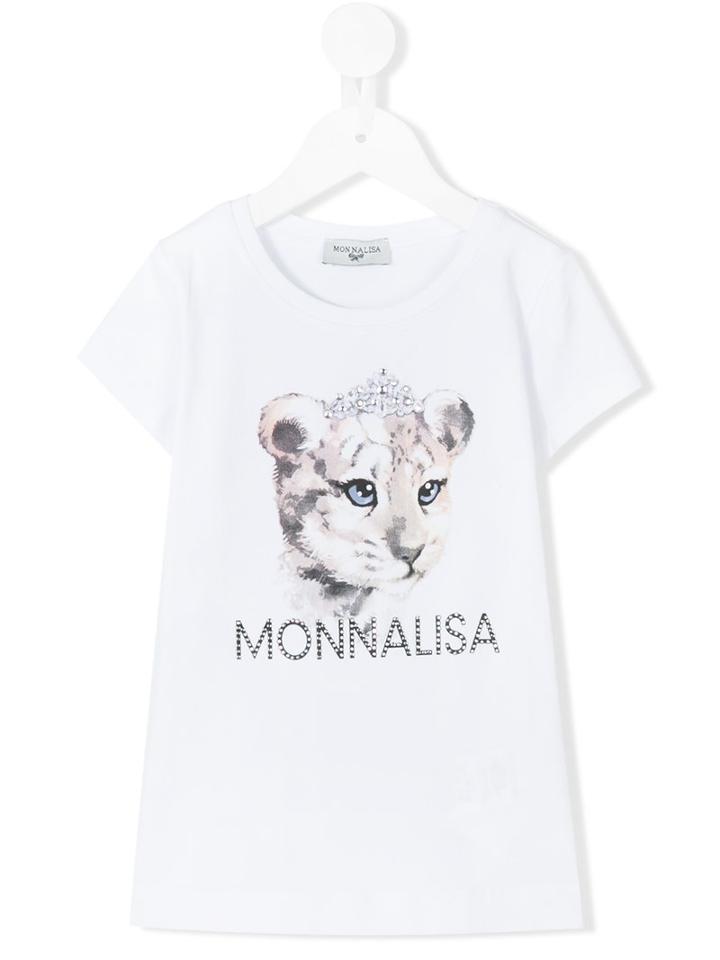 Monnalisa - Cheetah Print Logo T-shirt - Kids - Cotton/elastodiene - 5 Yrs, White