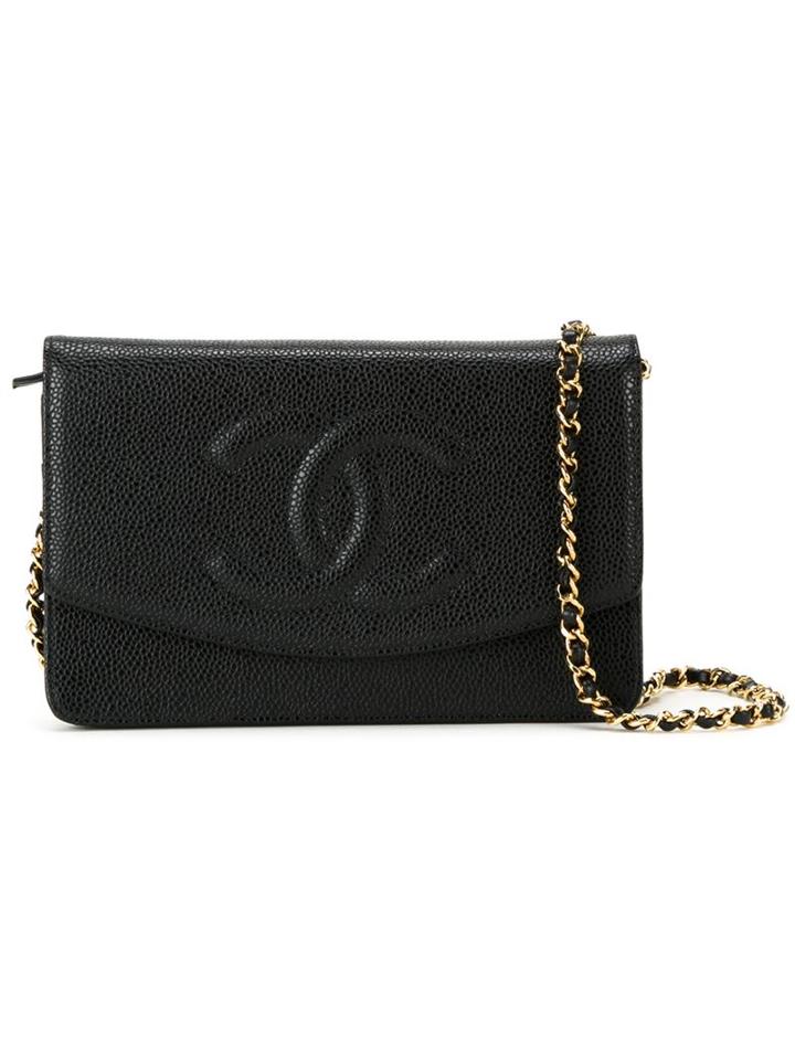 Embossed Logo Crossbody Bag, Women's, Black, Chanel Vintage