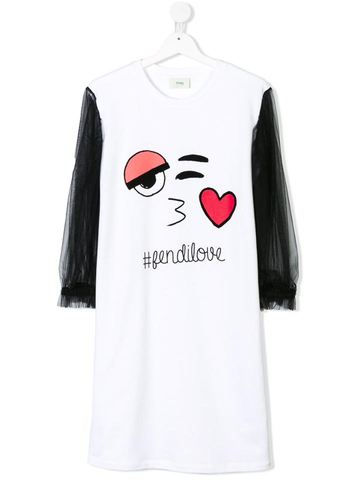Fendi Kids Teen Emoji Print Dress - White