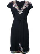 Vilshenko Embroidered V-neck Dress, Women's, Size: 8, Black, Cotton/viscose/acrylic