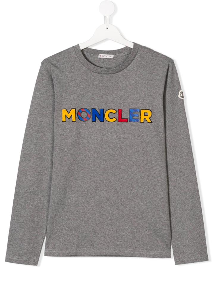 Moncler Kids Teen Logo Embroidered T-shirt - Grey