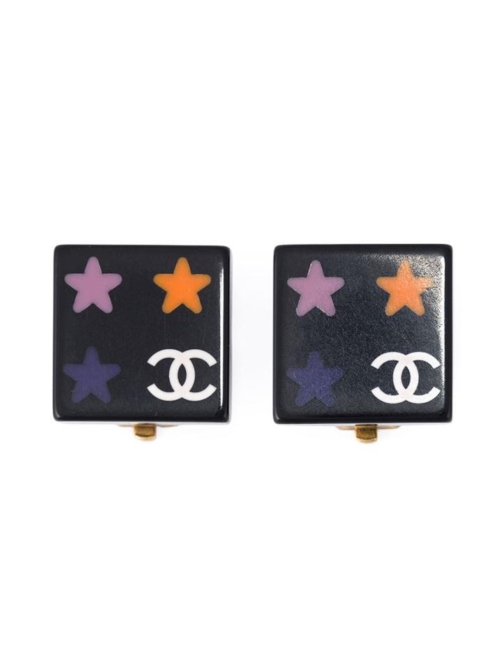 Chanel Vintage Stars And Logo Square Earrings