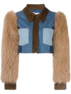 Sonia Rykiel Fox Fur Sleeve Denim Jacket, Women's, Size: 36, Blue, Cotton/chamois Leather/fox Fur/lyocell