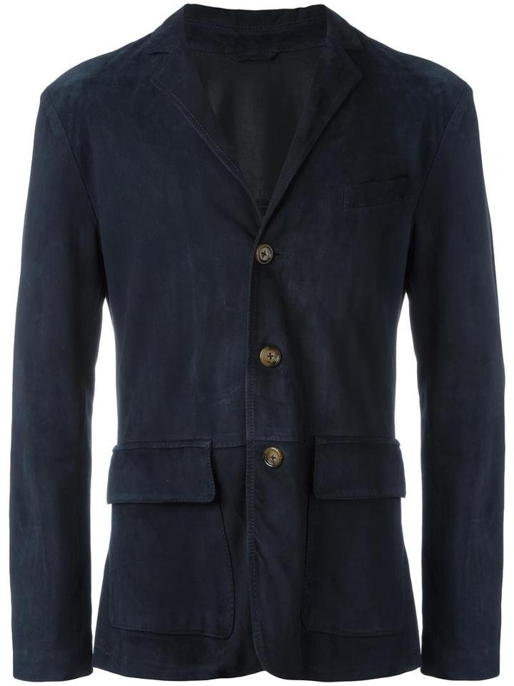 Eleventy - Flap Pockets Jacket - Men - Suede/polyester - 48, Blue, Suede/polyester