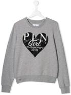 Philipp Plein Junior Teen Crystal Embellished Heart Sweatshirt - Grey
