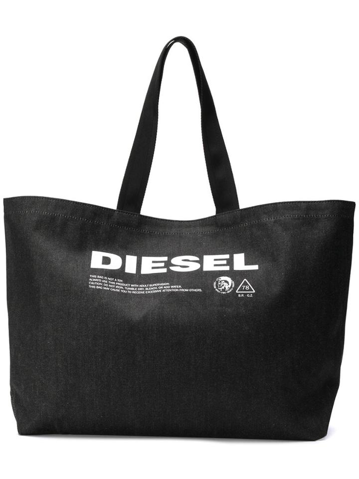 Diesel Denim Shopping Bag With Print - Black