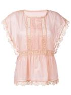Red Valentino Embroidered Lace Trim Blouse, Women's, Size: 42, Pink/purple, Cotton/polyester