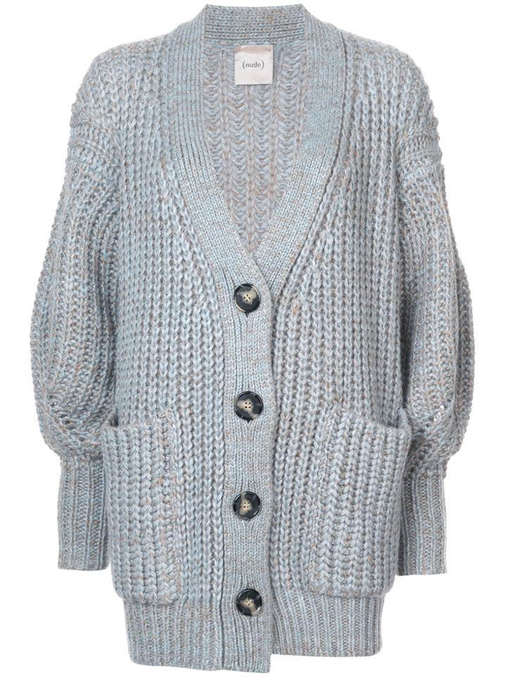 Nude Oversized Puff Sleeve Cardigan - Blue