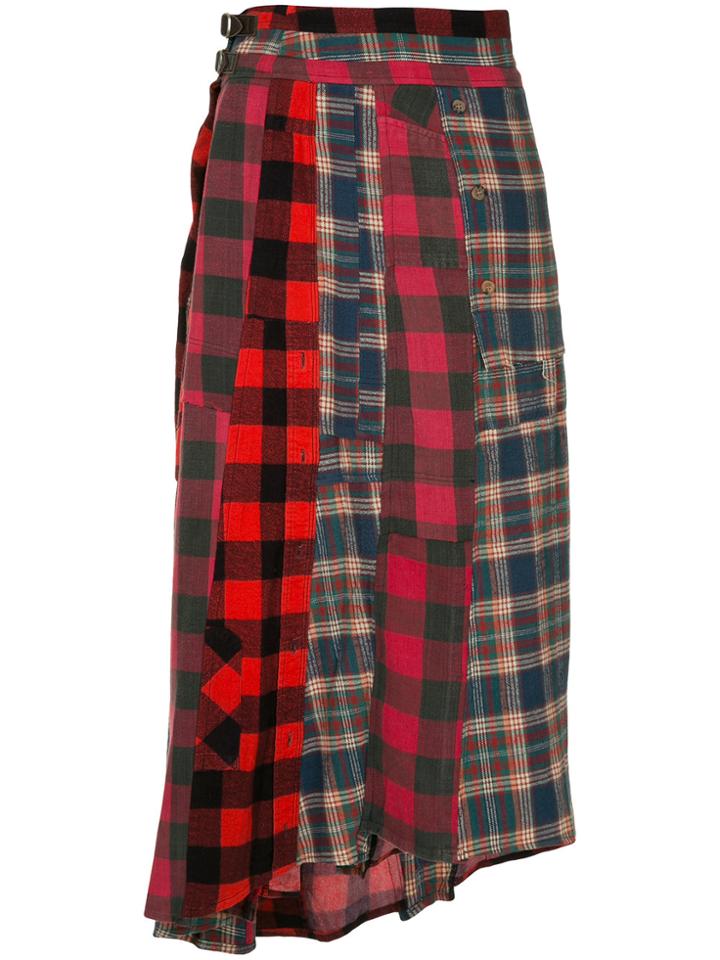 Maison Mihara Yasuhiro Tartan Shirt Panelled Skirt - Red