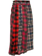 Maison Mihara Yasuhiro Tartan Shirt Panelled Skirt - Red
