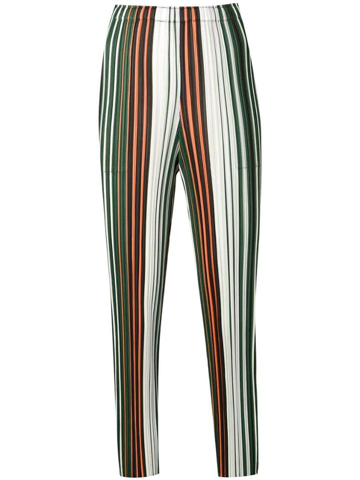 Pleats Please By Issey Miyake Striped Cropped Trousers - Green