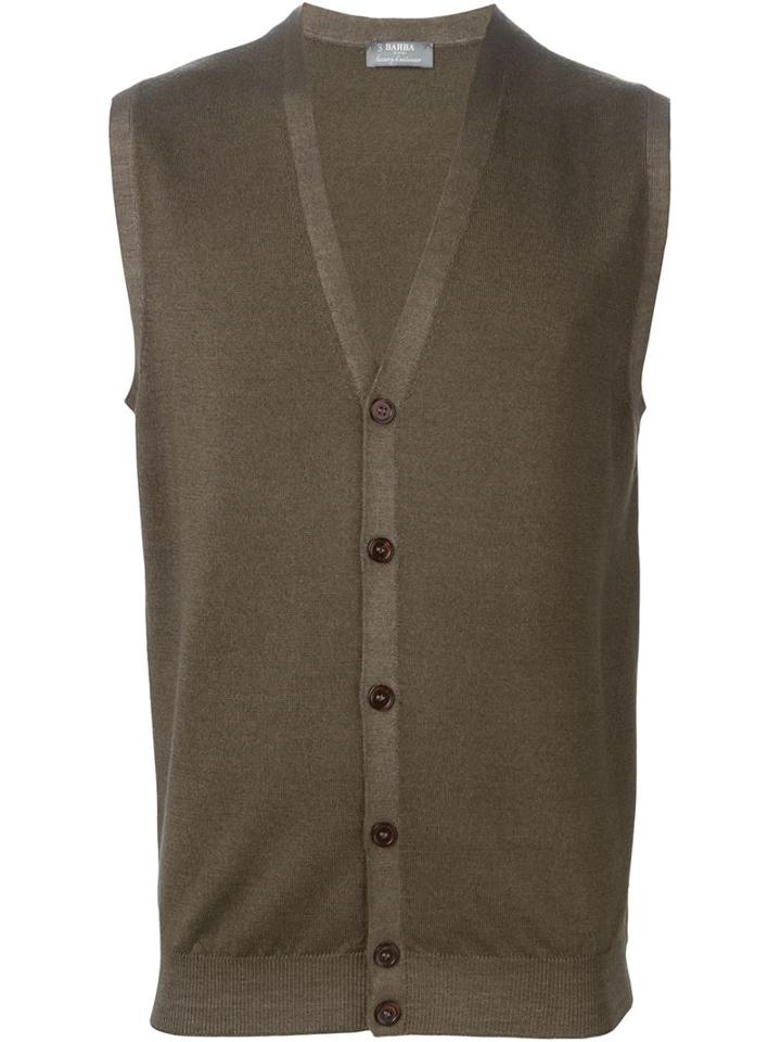 Barba Sleeveless Cardigan, Men's, Size: 54, Brown, Virgin Wool