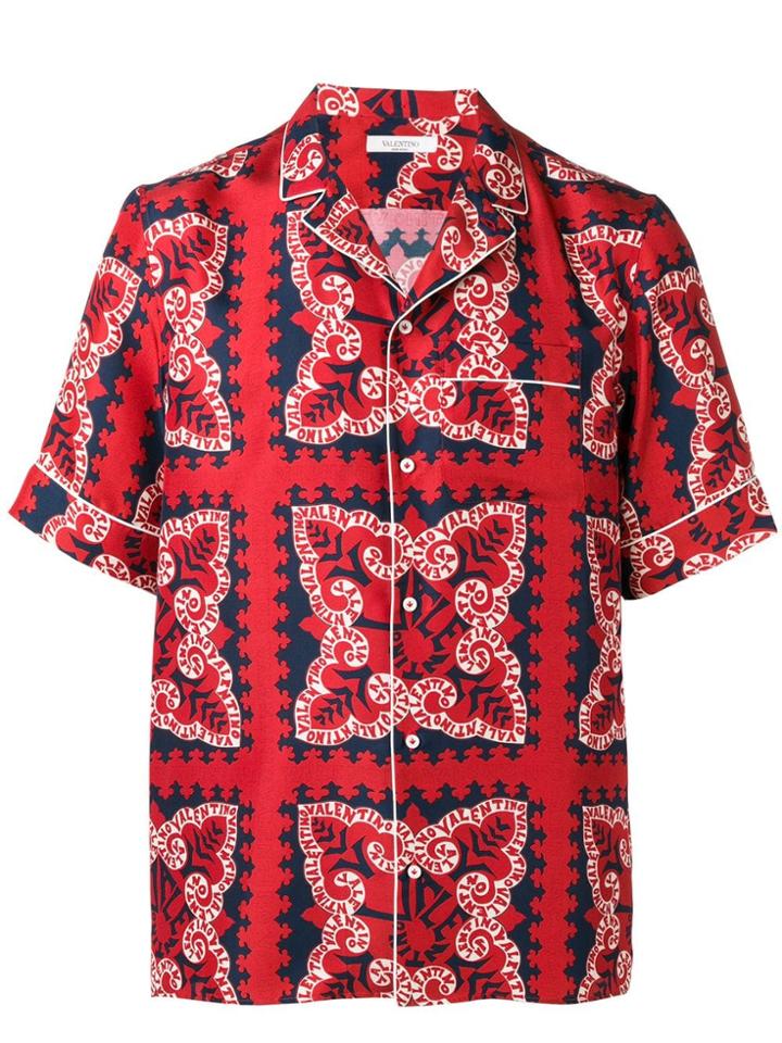 Valentino Logo Print Short Sleeve Shirt - Red