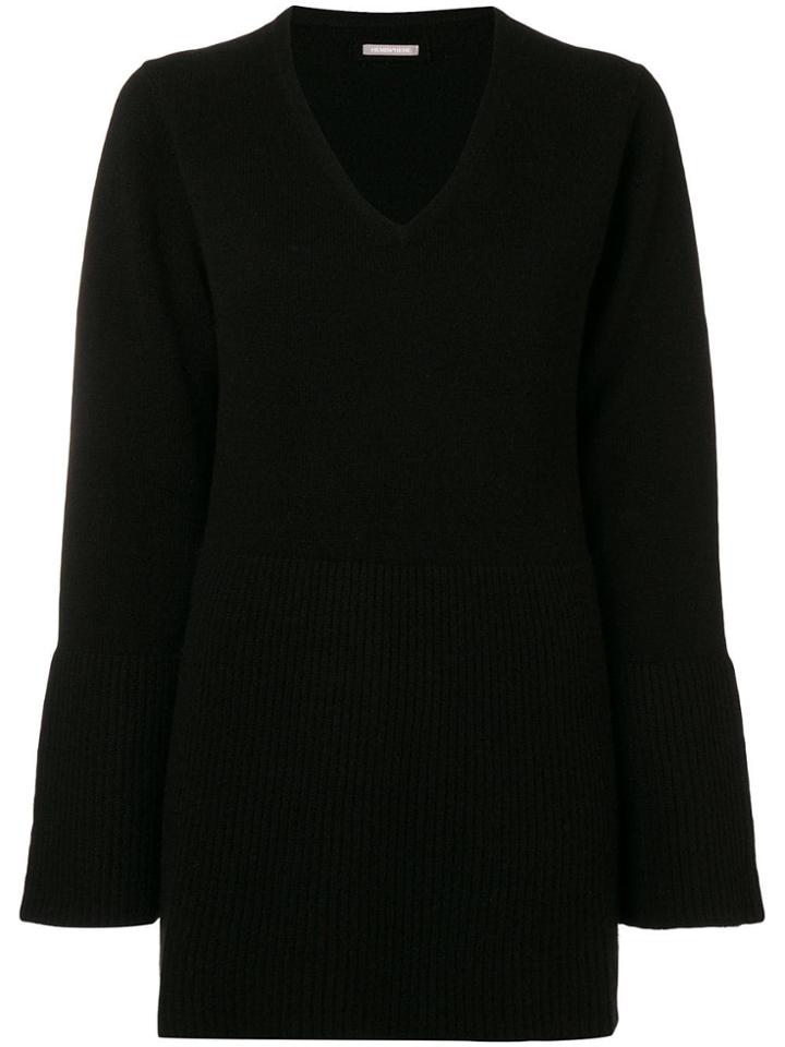 Hemisphere Flared Sleeve V-neck Sweater - Black