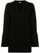 Hemisphere Flared Sleeve V-neck Sweater - Black