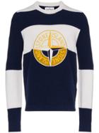 Stone Island Wool Crew Neck Logo Stripe Jumper - Blue