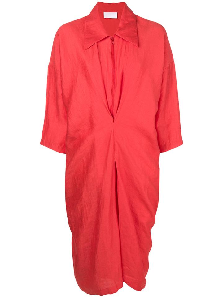 Reality Studio Ruched Detail Shirt Dress - Red