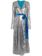 Attico Belted Sequin Velvet Midi Dress - Blue