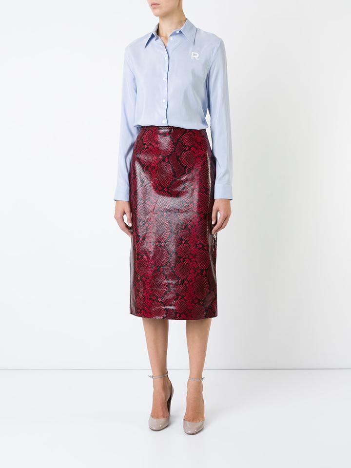 Rochas - Fitted Skirt - Women - Calf Leather/cupro - 40, Red, Calf Leather/cupro