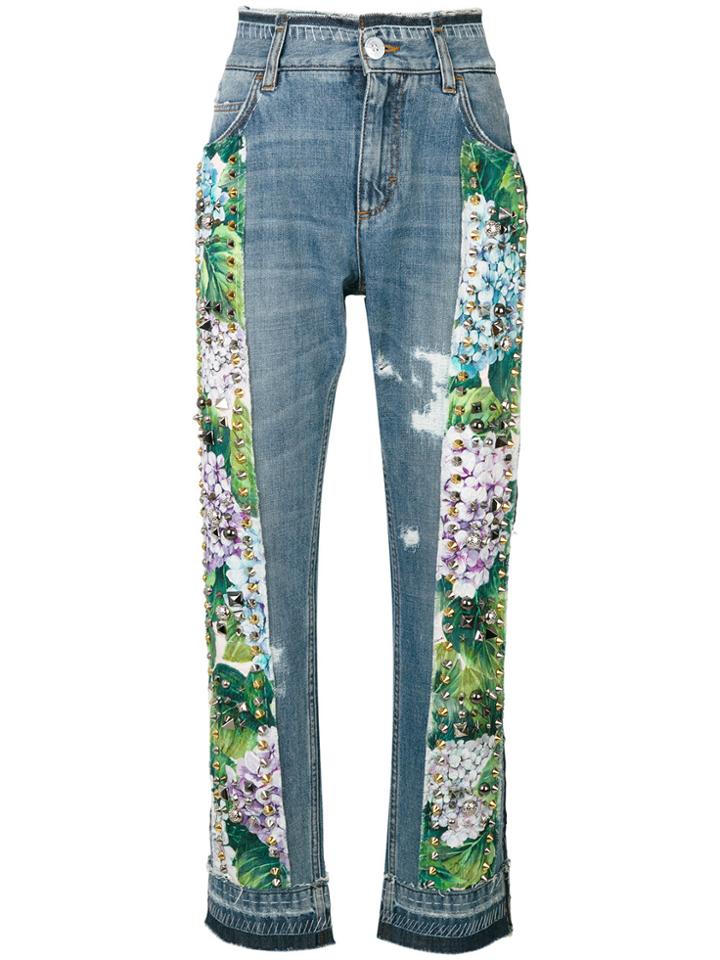 Dolce & Gabbana Studded Hydrangea Jeans - Blue