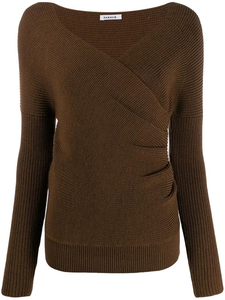 P.a.r.o.s.h. Draped V-neck Jumper - Brown