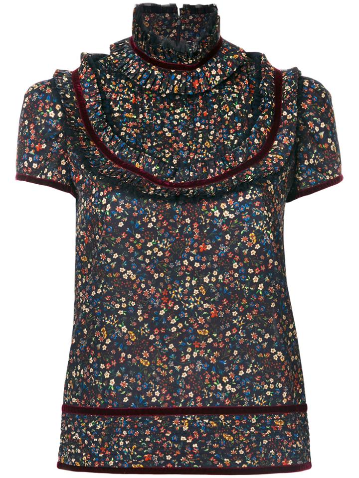 Dsquared2 Floral Print Ruffle Sleeve Shirt - Blue