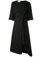 Marni - Knot Front Asymmetric Midi Dress - Women - Cotton - 42, Black, Cotton